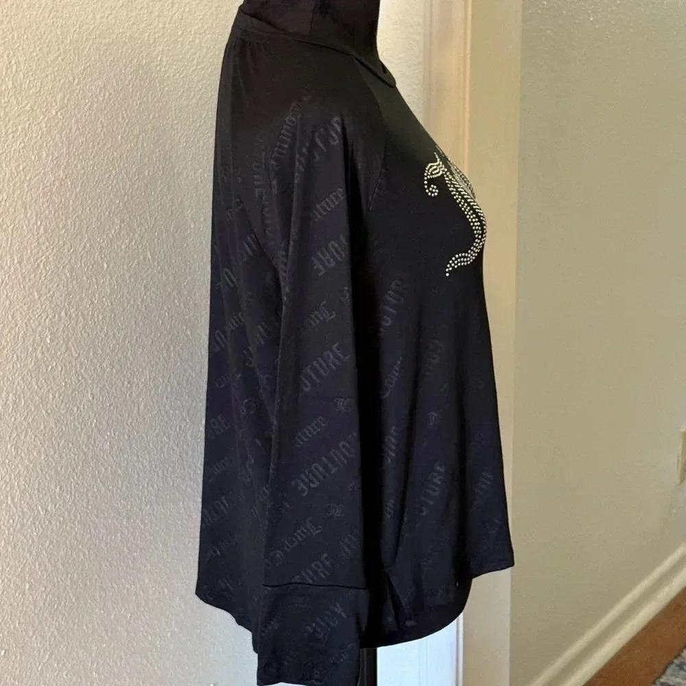 Juicy Couture Jewel Embellished Logo Black Long Sleeve Night Shirt - Picture 4 of 5